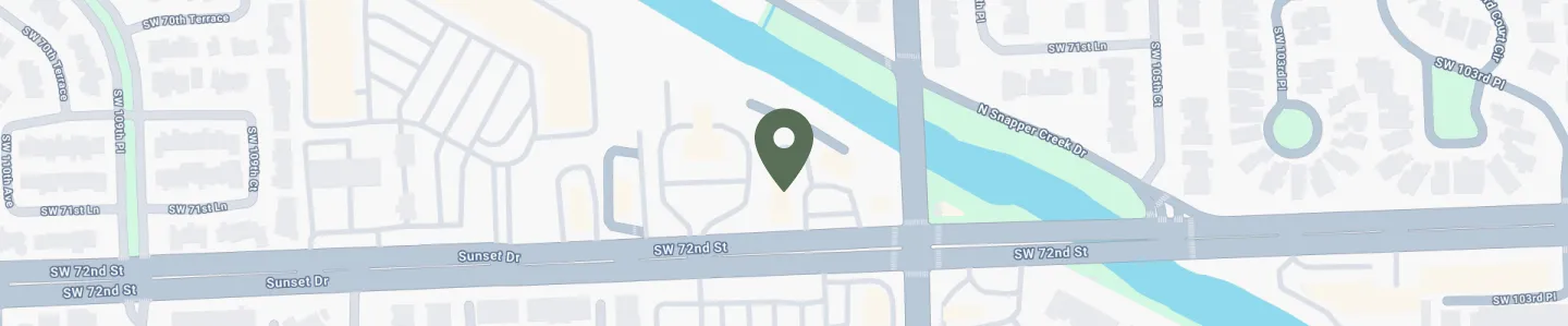 Map showing Jennifer Lopez Dental location on Sunset Drive in Miami, FL